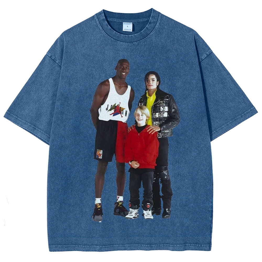 Unisex-Adult Ultra Cotton Washed T-Shirt Graphic MICHAEL JORDAN-MICHAEL JACKSON-MACAULAY CULKIN TEE