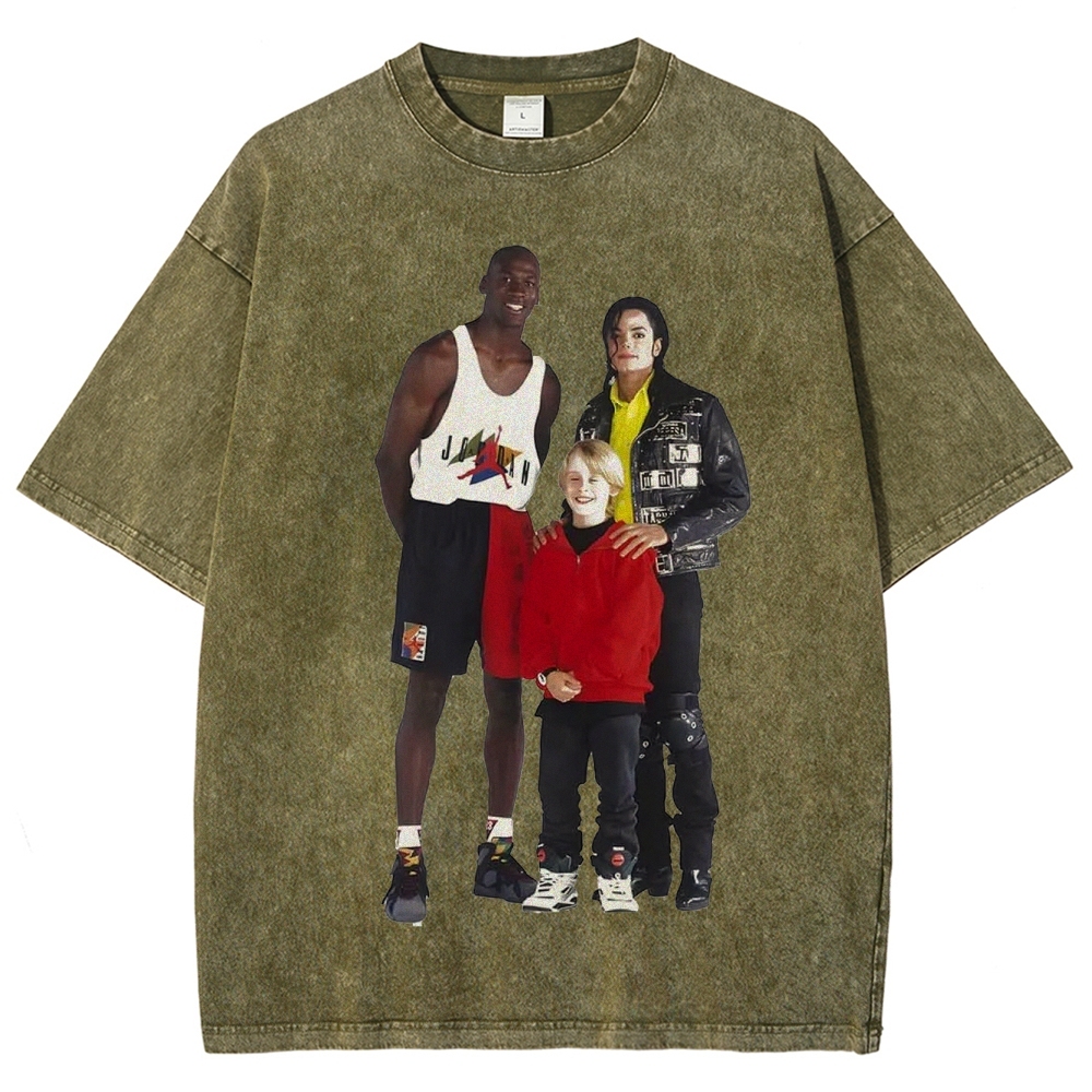 Unisex-Adult Ultra Cotton Washed T-Shirt Graphic MICHAEL JORDAN-MICHAEL JACKSON-MACAULAY CULKIN TEE