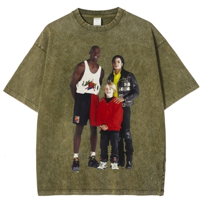 Unisex-Adult Ultra Cotton Washed T-Shirt Graphic MICHAEL JORDAN-MICHAEL JACKSON-MACAULAY CULKIN TEE 