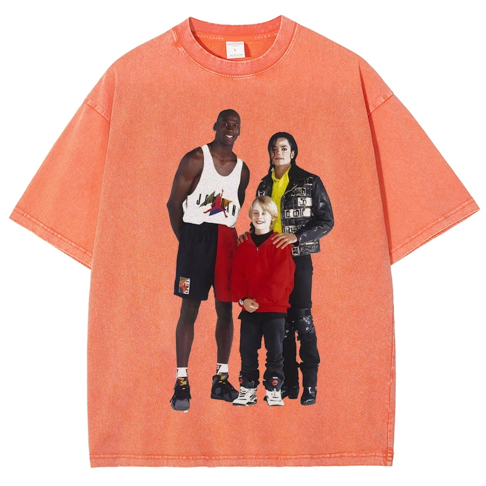Unisex-Adult Ultra Cotton Washed T-Shirt Graphic MICHAEL JORDAN-MICHAEL JACKSON-MACAULAY CULKIN TEE