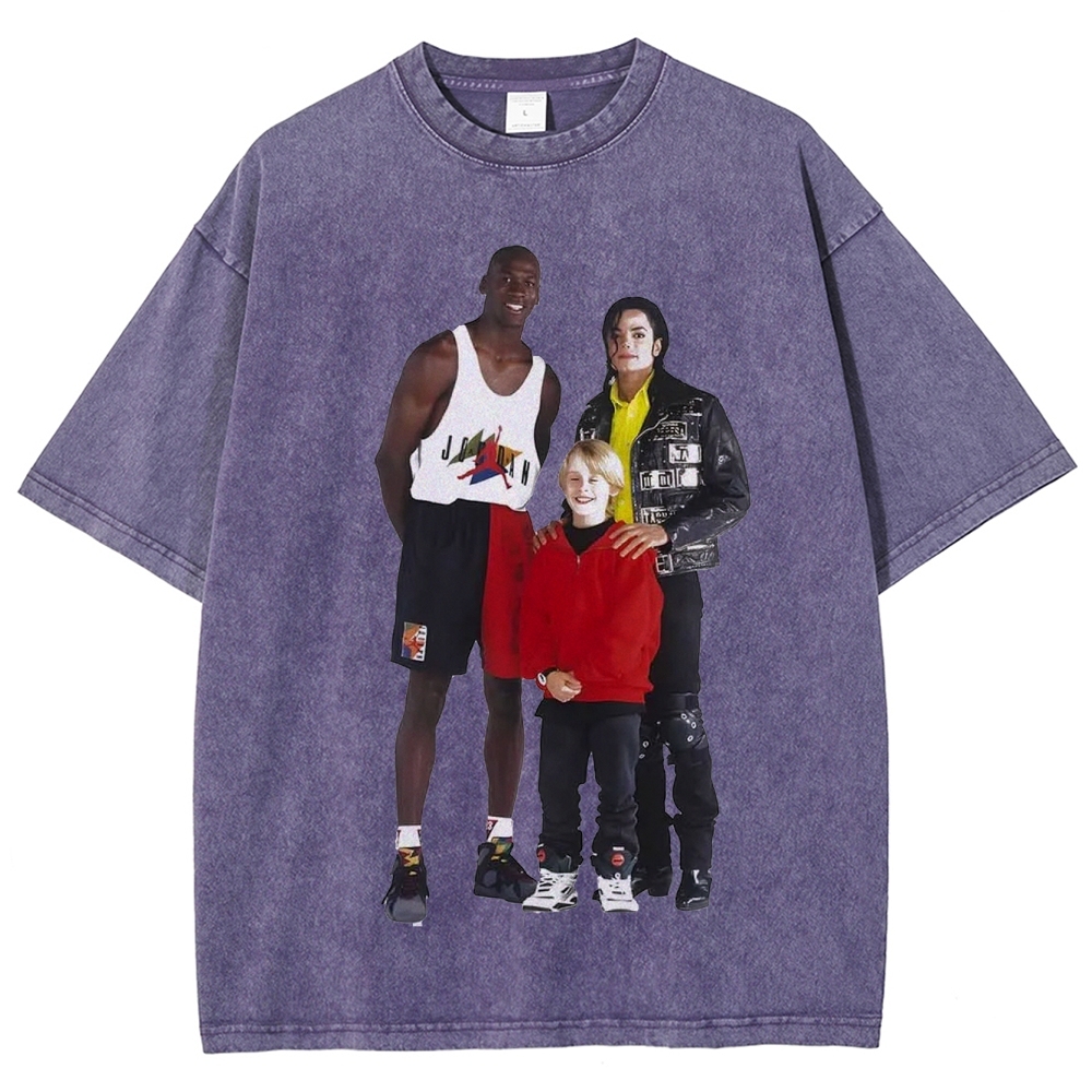 Unisex-Adult Ultra Cotton Washed T-Shirt Graphic MICHAEL JORDAN-MICHAEL JACKSON-MACAULAY CULKIN TEE