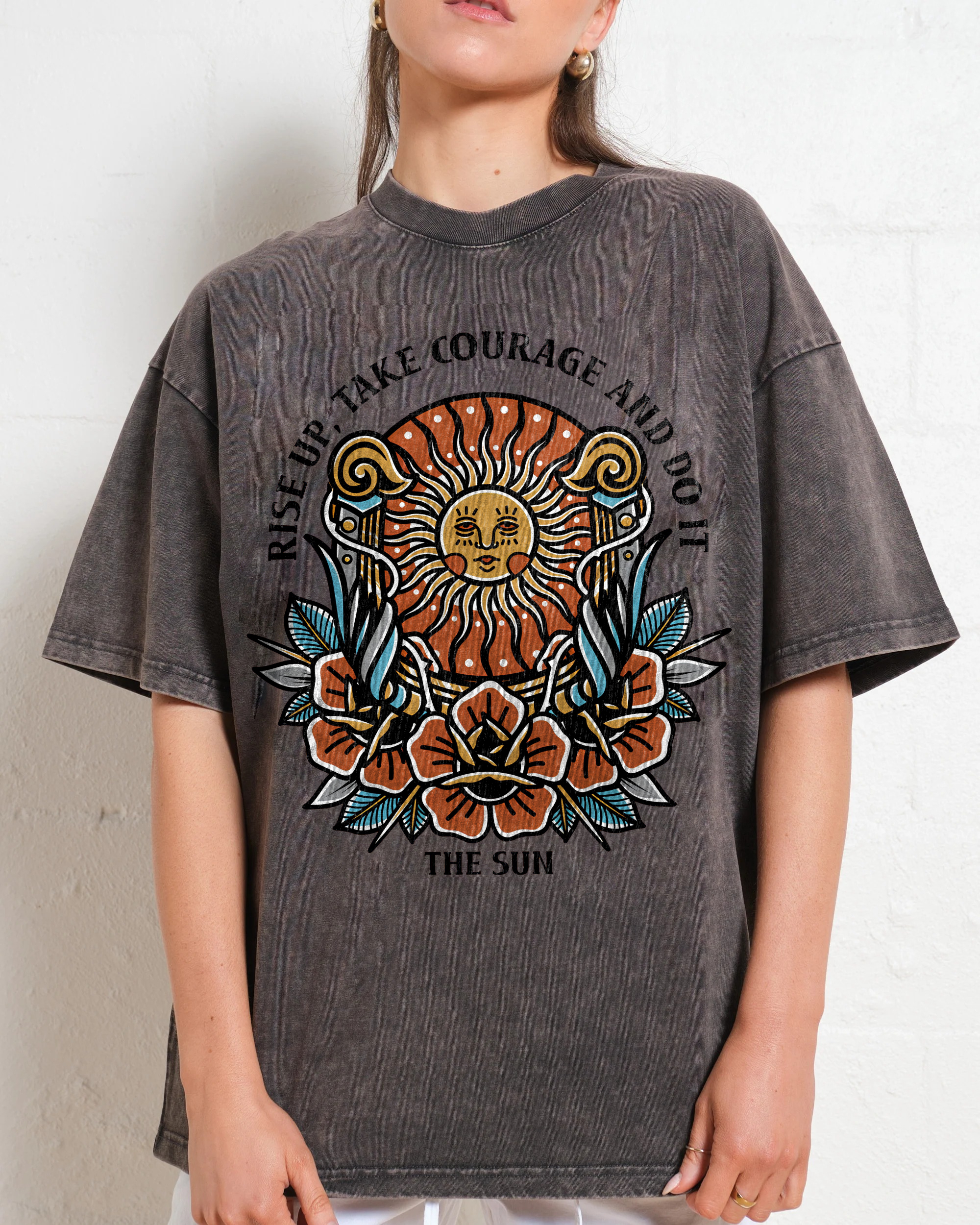 Washed T-Shirt | Unisex Fit Hippie Sun TEE | TIDESENCE