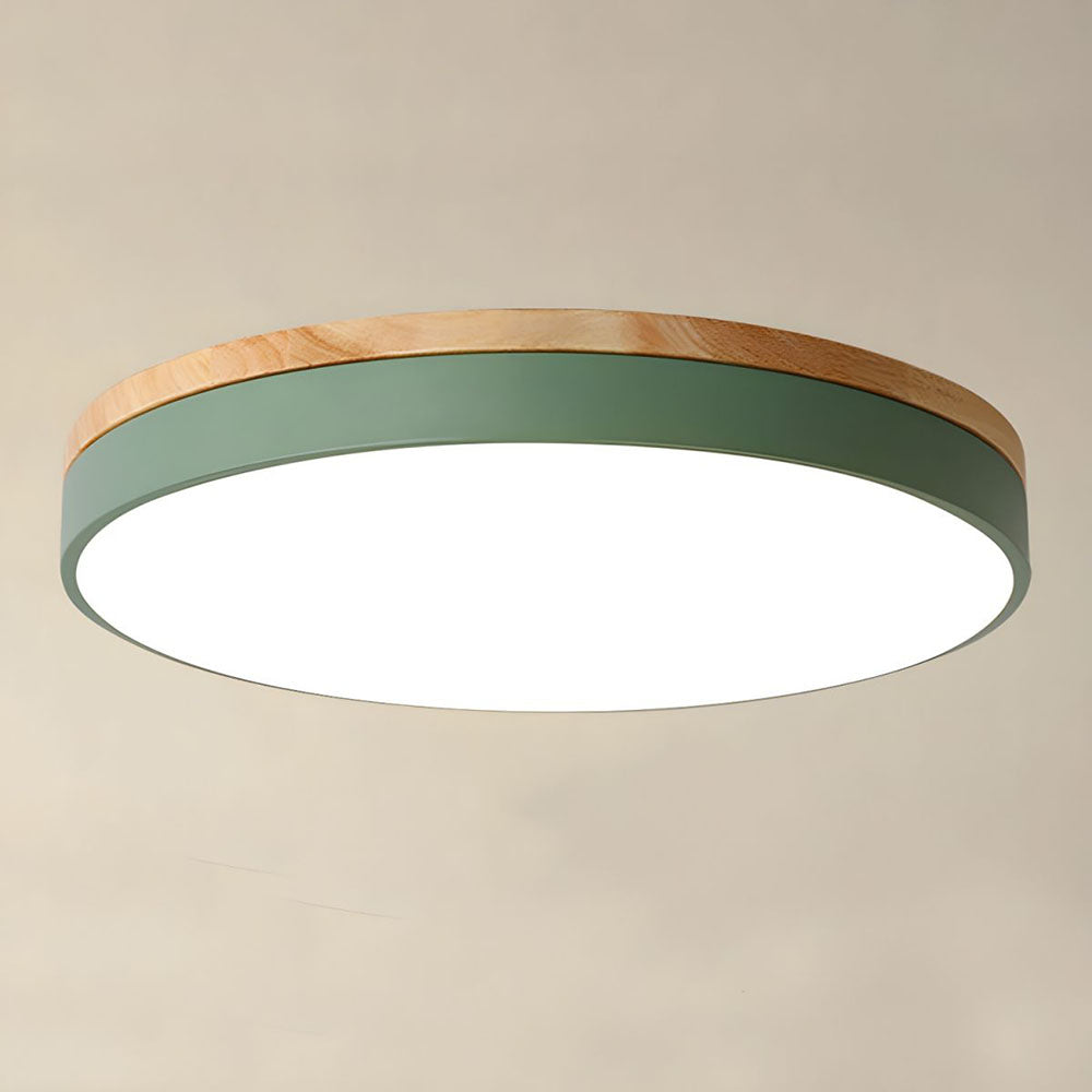 Round Minimalist Wood LED Flush Mount Ceiling Light