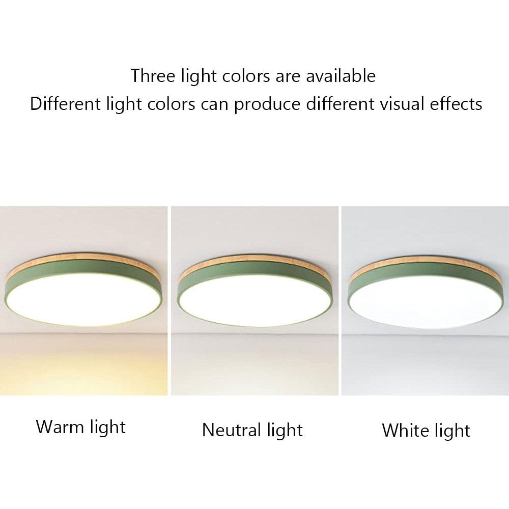 Round Minimalist Wood LED Flush Mount Ceiling Light