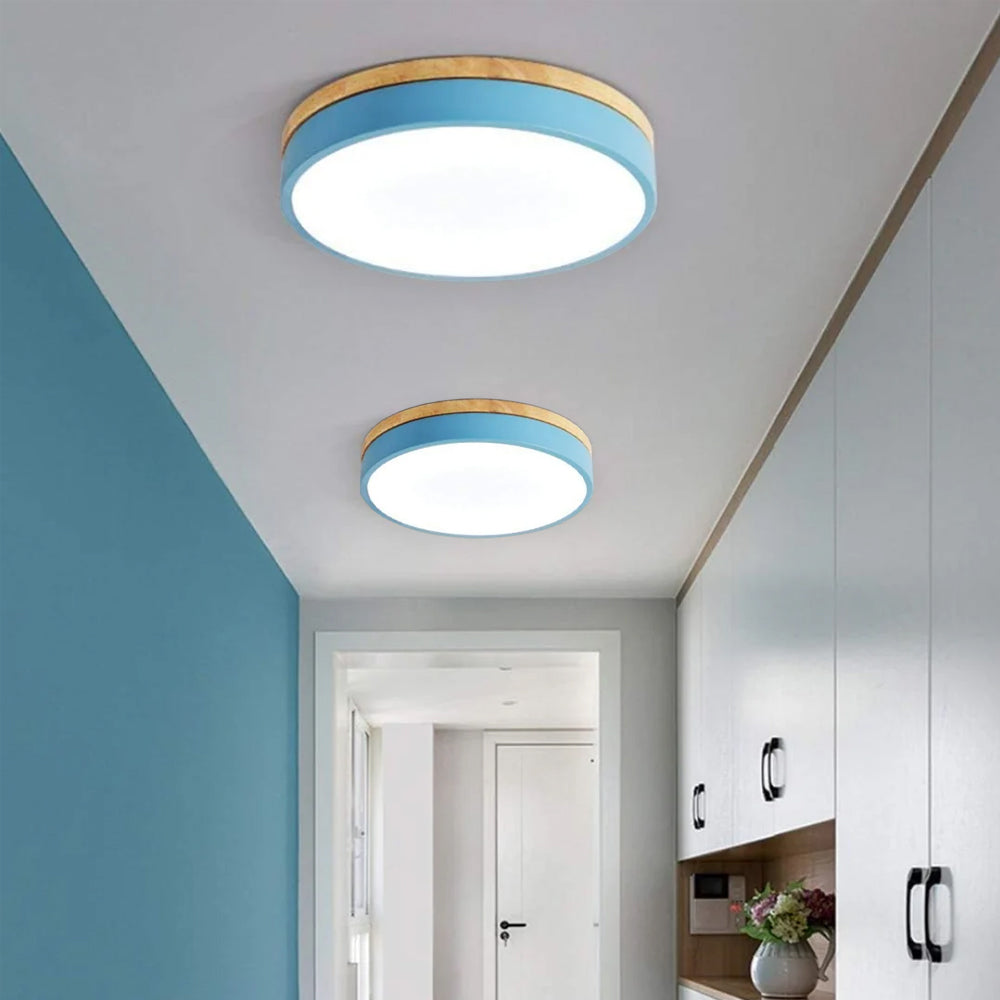 Round Minimalist Wood LED Flush Mount Ceiling Light
