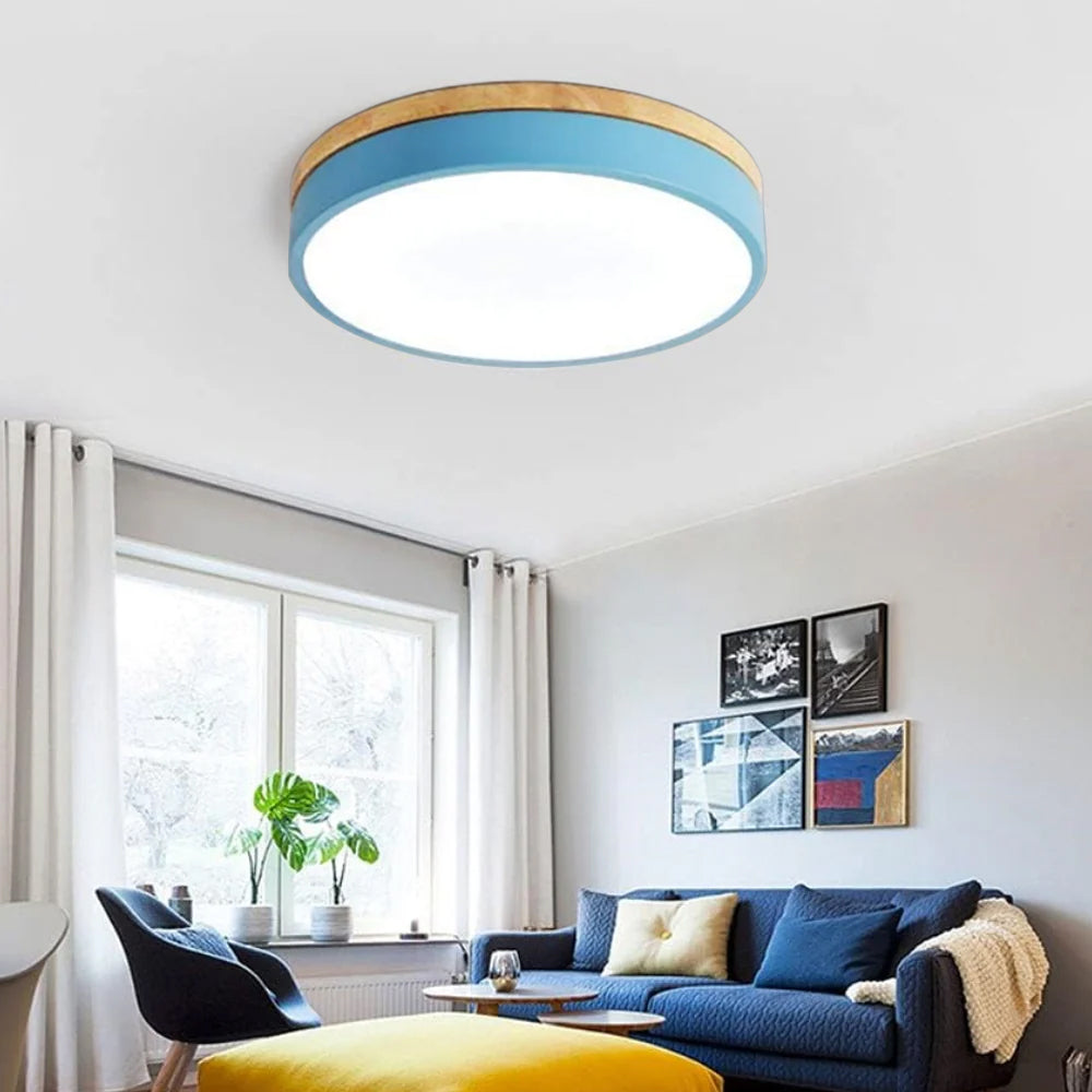 Round Minimalist Wood LED Flush Mount Ceiling Light