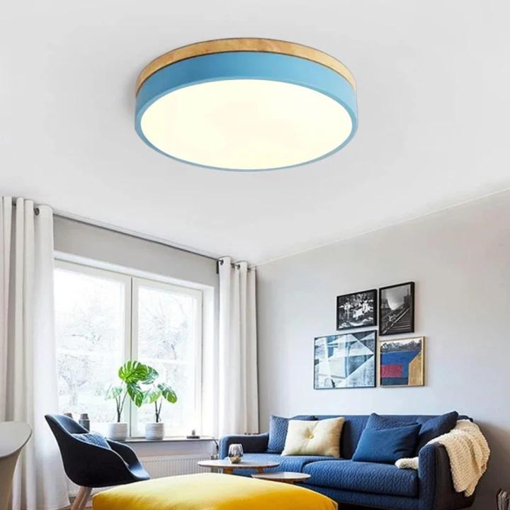 Round Minimalist Wood LED Flush Mount Ceiling Light
