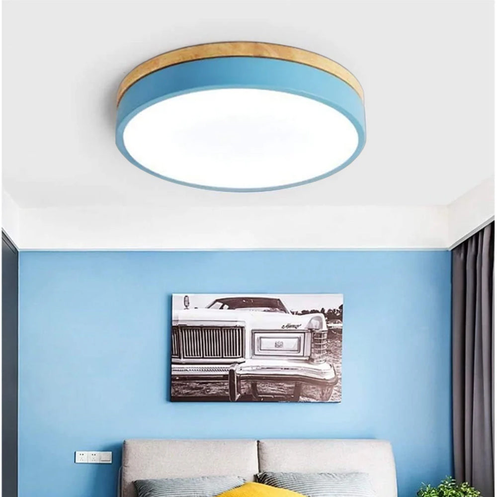 Round Minimalist Wood LED Flush Mount Ceiling Light