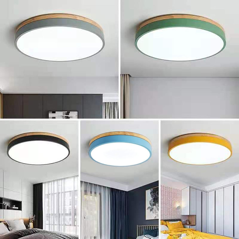 Round Minimalist Wood LED Flush Mount Ceiling Light