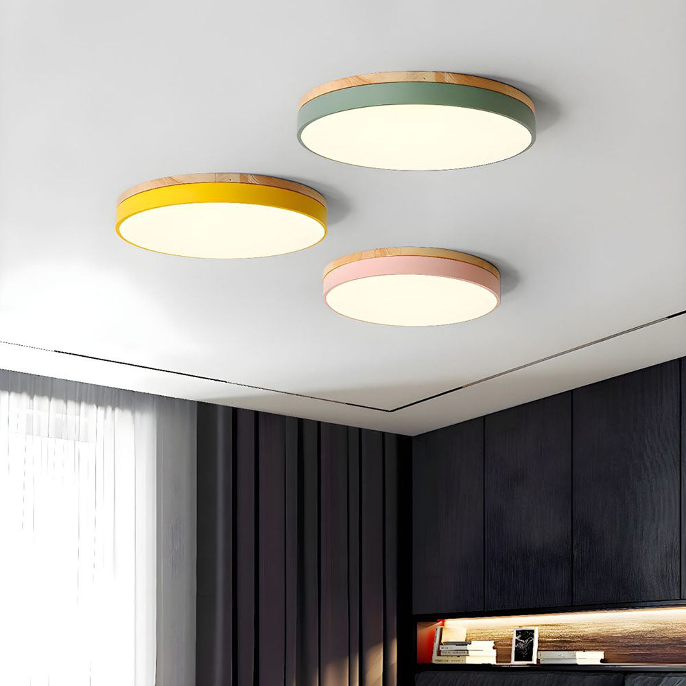 Round Minimalist Wood LED Flush Mount Ceiling Light