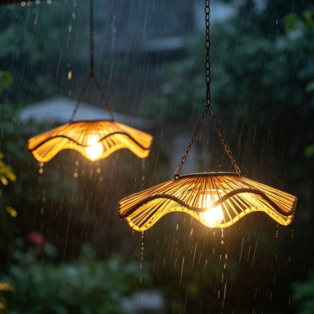 Boho Woven Waterproof Solar Pendant Light for Outdoor Patio