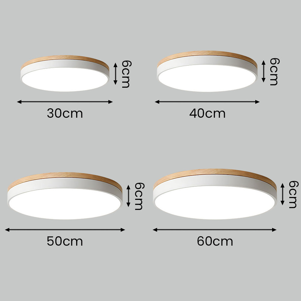 Round Minimalist Wood LED Flush Mount Ceiling Light