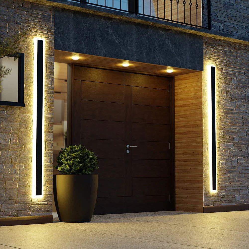 IP65 Modern Long Stripe Black Outdoor LED Porch Wall Lights