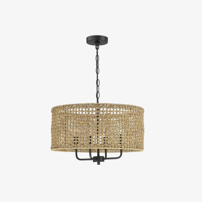 Farmhouse Natural Wood Finish Rattan Pendant Light 