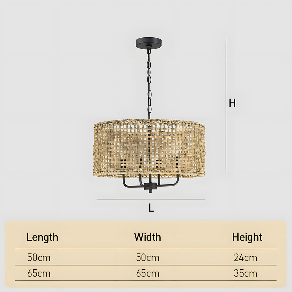 Farmhouse Natural Wood Finish Rattan Pendant Light 