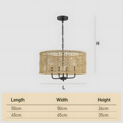Farmhouse Natural Wood Finish Rattan Pendant Light 