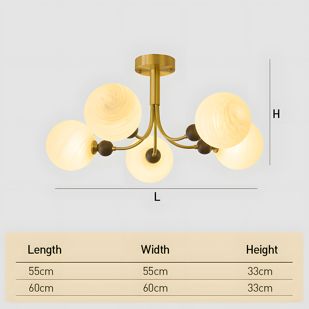 Contemporary Elegant Glass Walnut Branch Multi-Light Chandelier