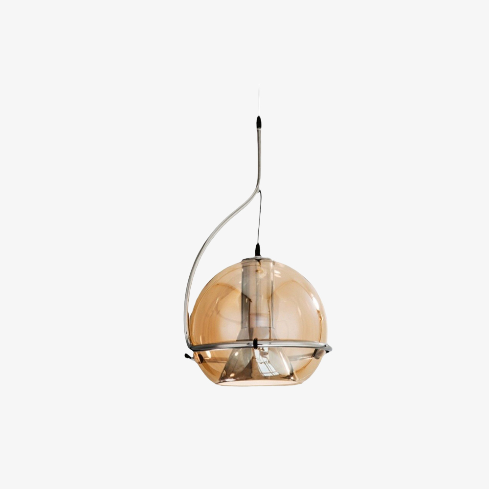 Amber Glass Iron Spherical Shape Chandelier Pendant Ligh