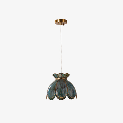 Retro Style Glass Pendant Light With Green or Gold Leaves