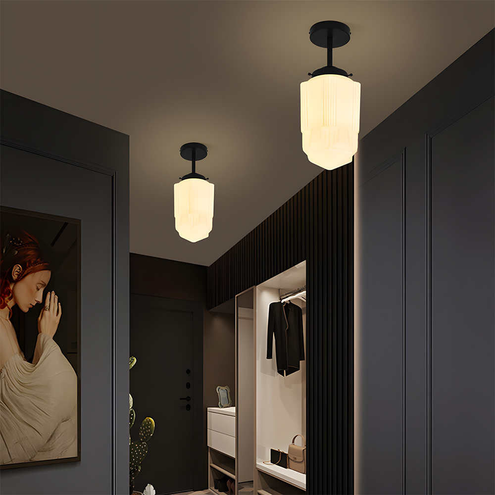 Vintage Glass White Flush Mount Ceiling Light For Bedroom