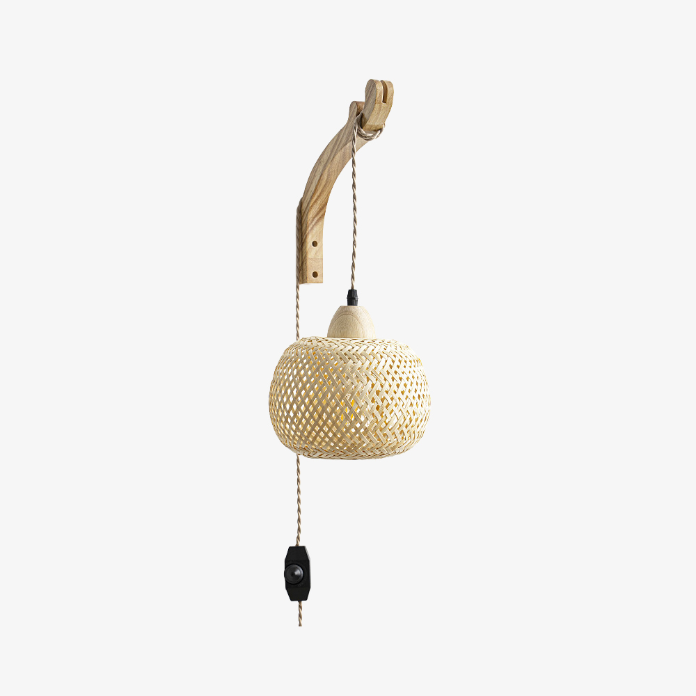Rustic Farmhouse Bamboo Woven Wall Lamp