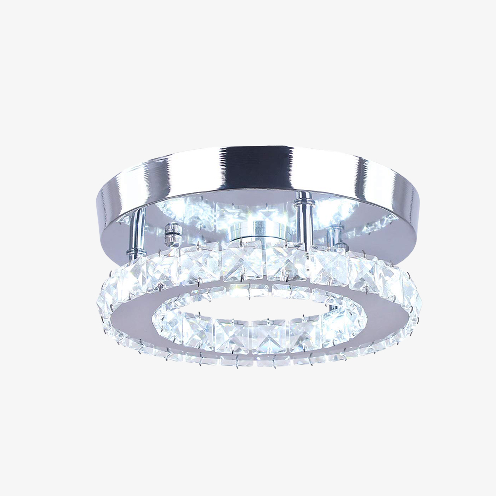 Modern Silver Crystal Flush Mount Ceiling Light for Living Room