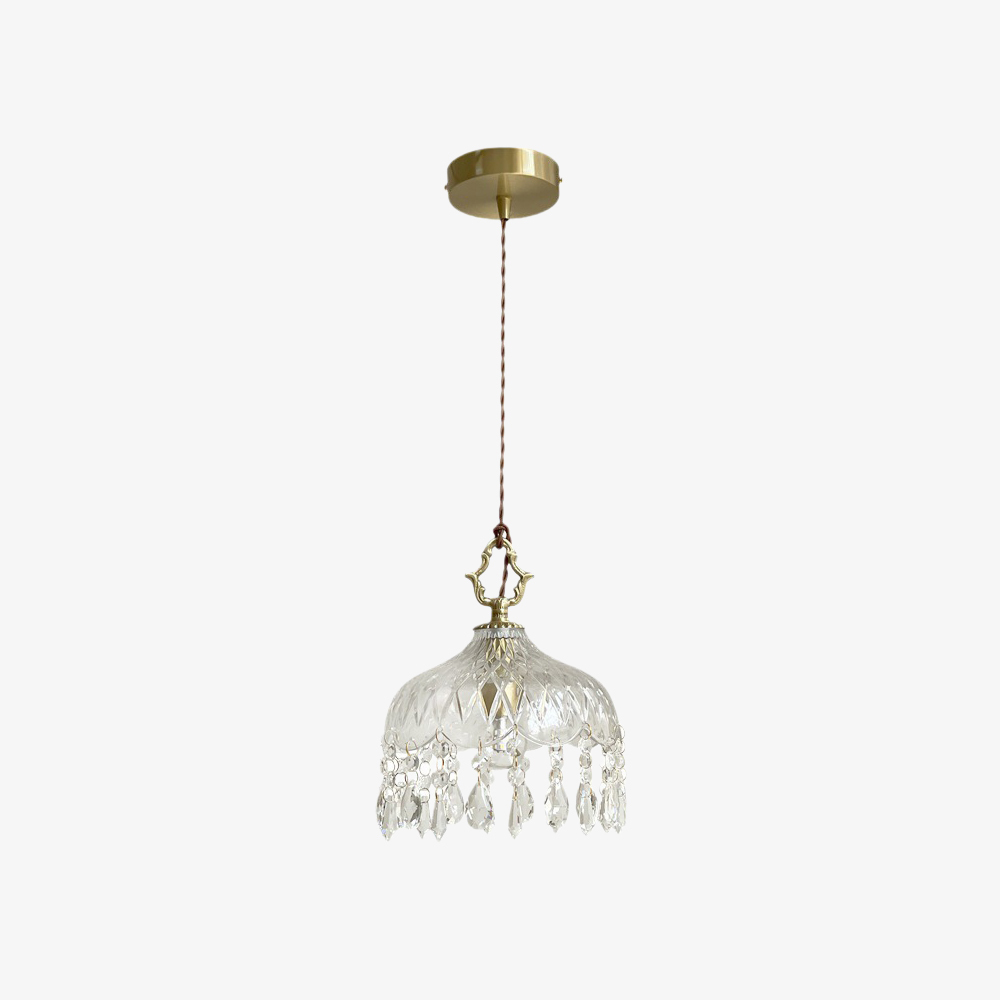 French Vintage Crystal Glass Pendant Light