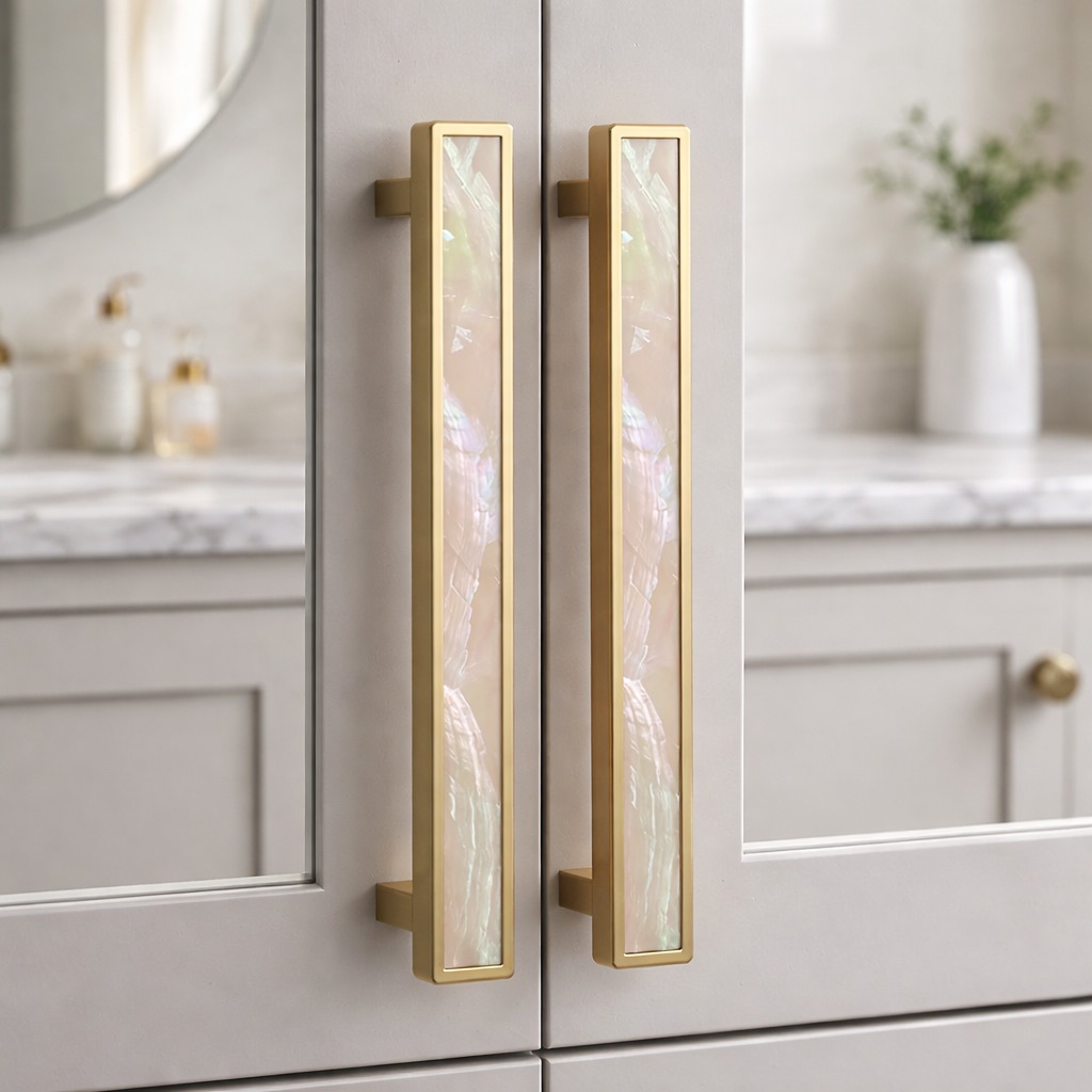 Luxury Natural Shell White Cabinet Pulls Brass Drawer Knobs