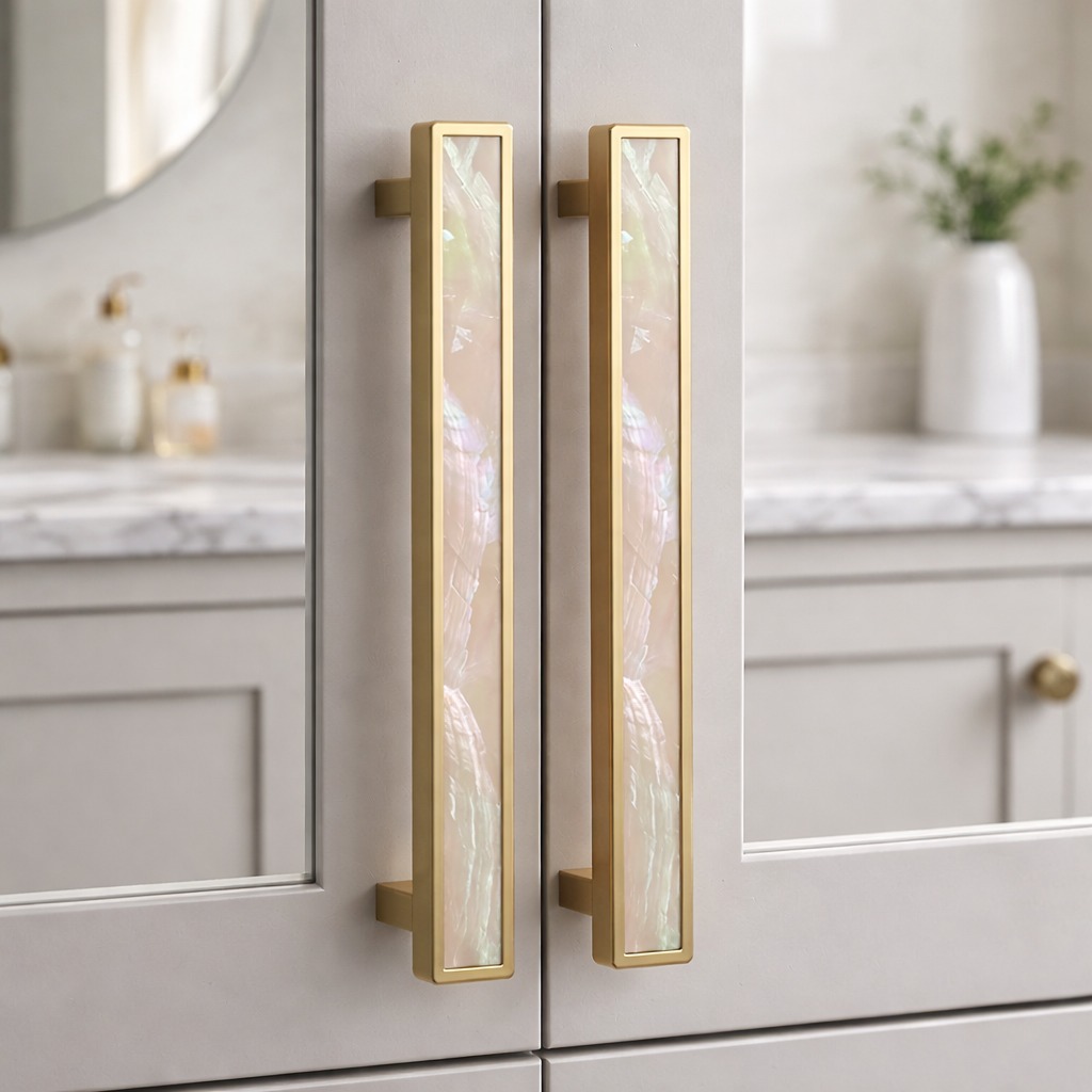 Luxury Natural Shell White Cabinet Pulls Brass Drawer Knobs
