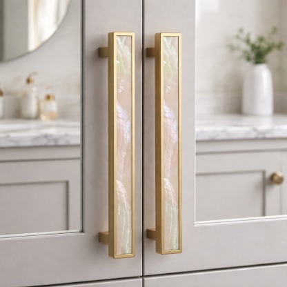 Luxury Natural Shell White Cabinet Pulls Brass Drawer Knobs