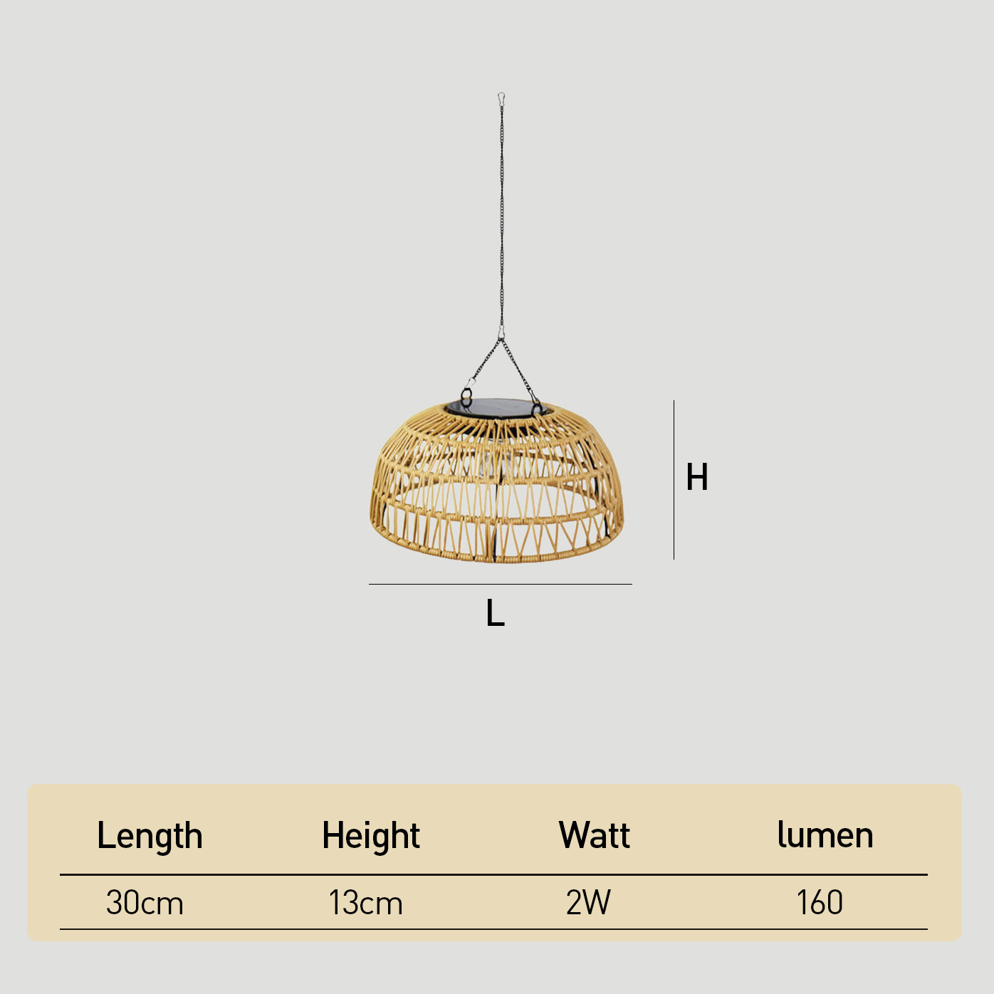 Boho Natural Rattan Drill-Free Solar Pendant Light