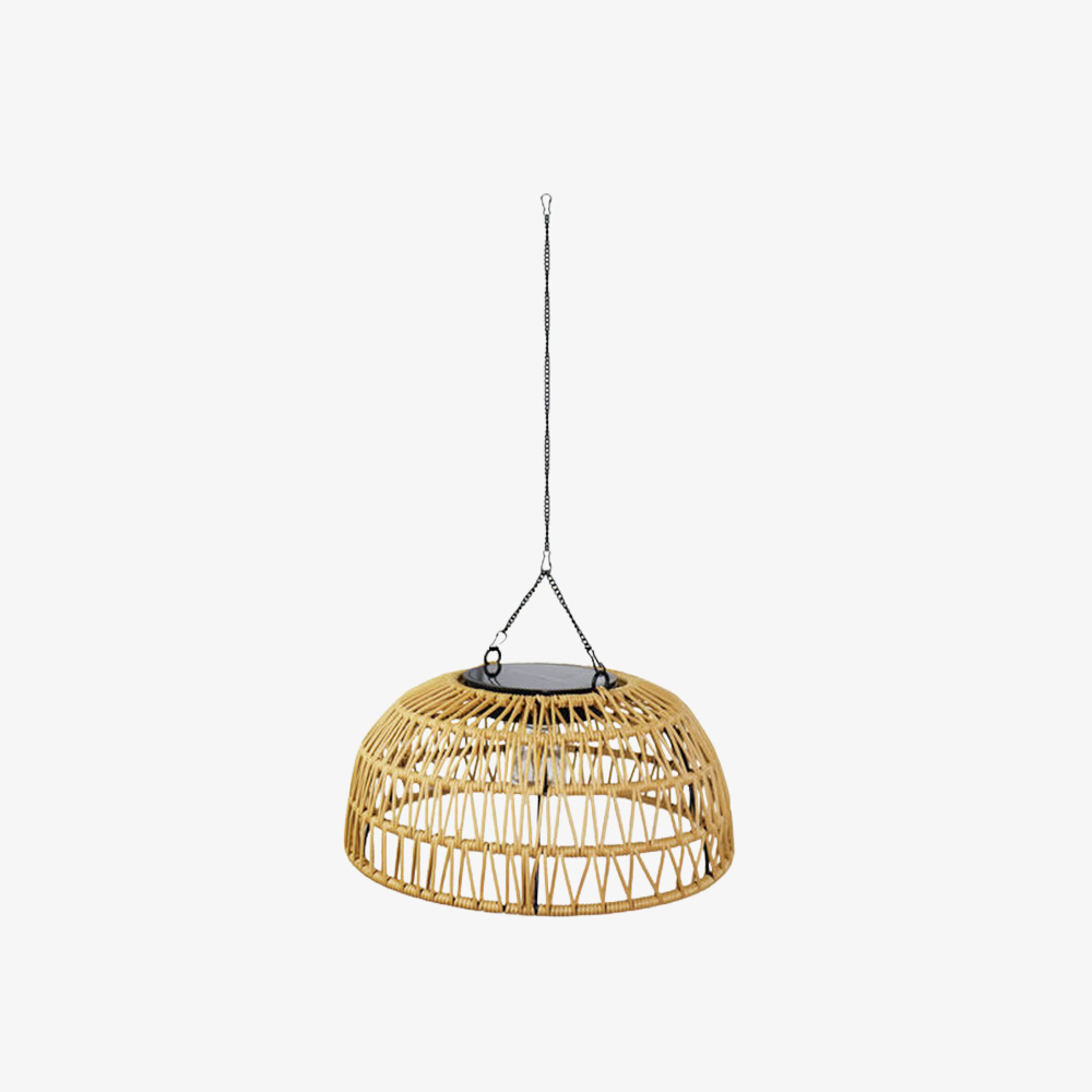 Boho Natural Rattan Drill-Free Solar Pendant Light