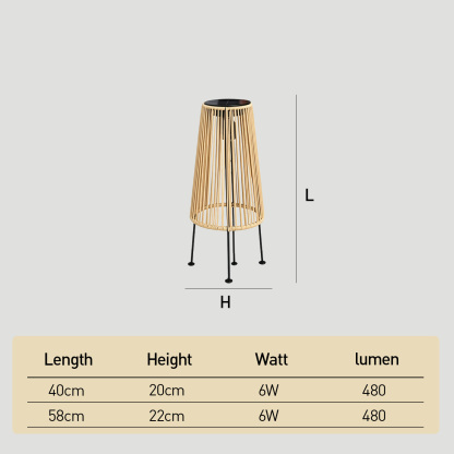 Natural Rattan Waterproof Solar Floor Lantern Outdoor Lawn Lamp