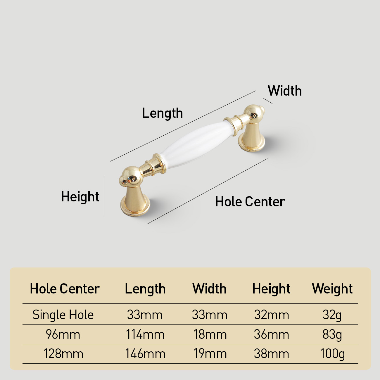 Modern Solid Zinc Alloy & Ceramic Cabinet Pulls