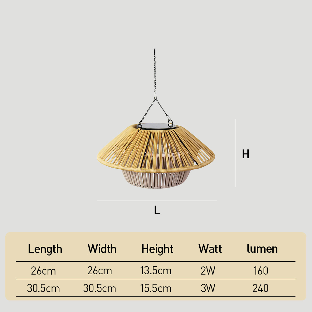 Rustic Solar Powered Rattan Hanging Light