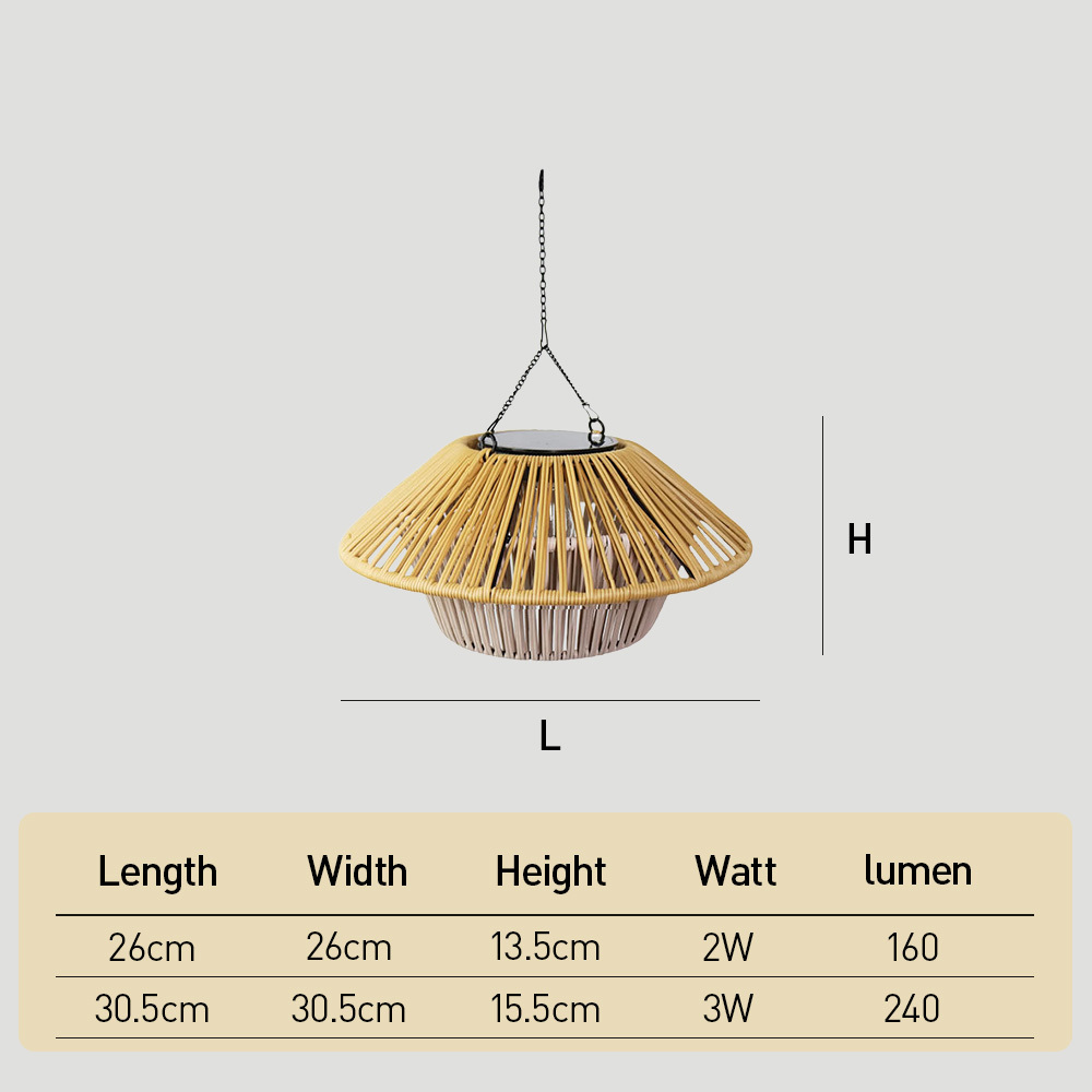 Rustic Solar Powered Rattan Hanging Light