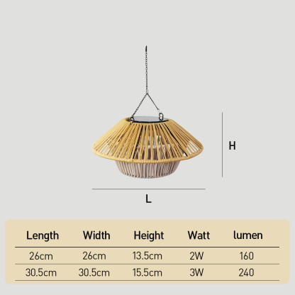 Rustic Solar Powered Rattan Hanging Light