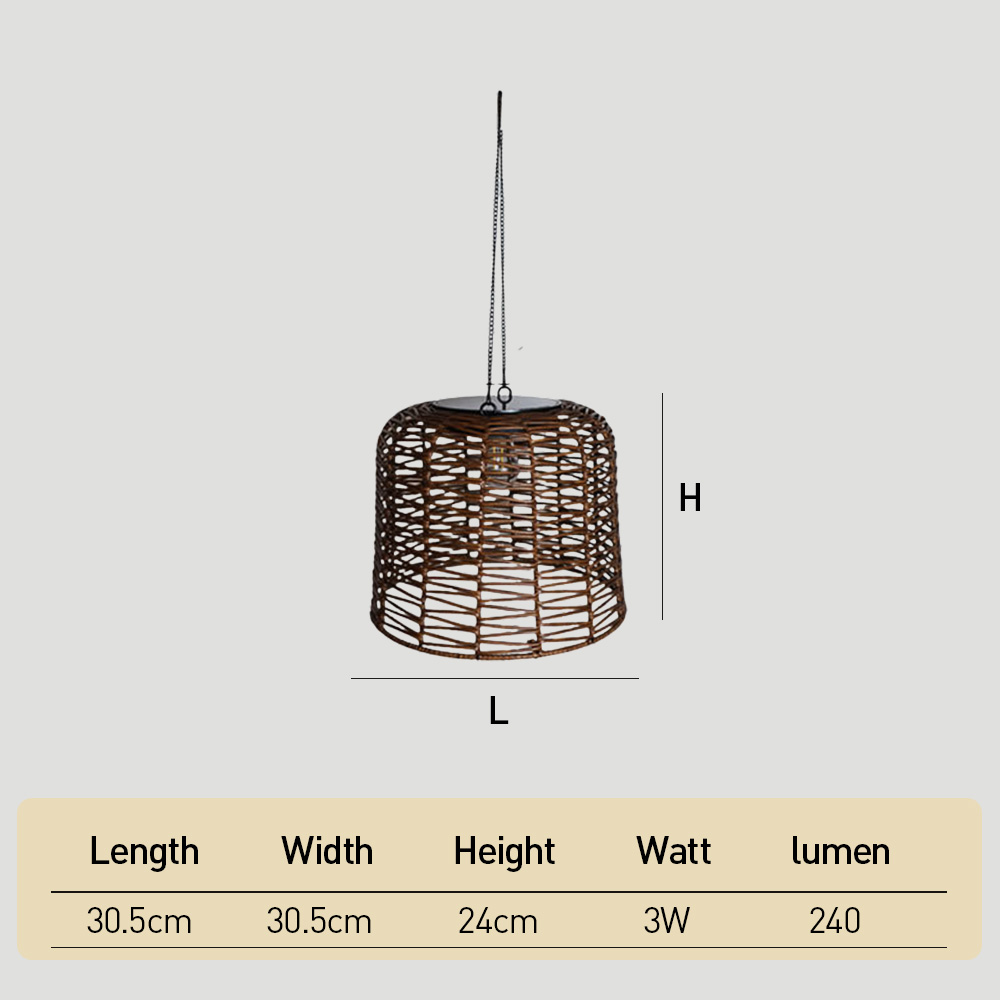 Farmhouse Solar IP65 Dusk-to-Dawn Rattan Hanging Light
