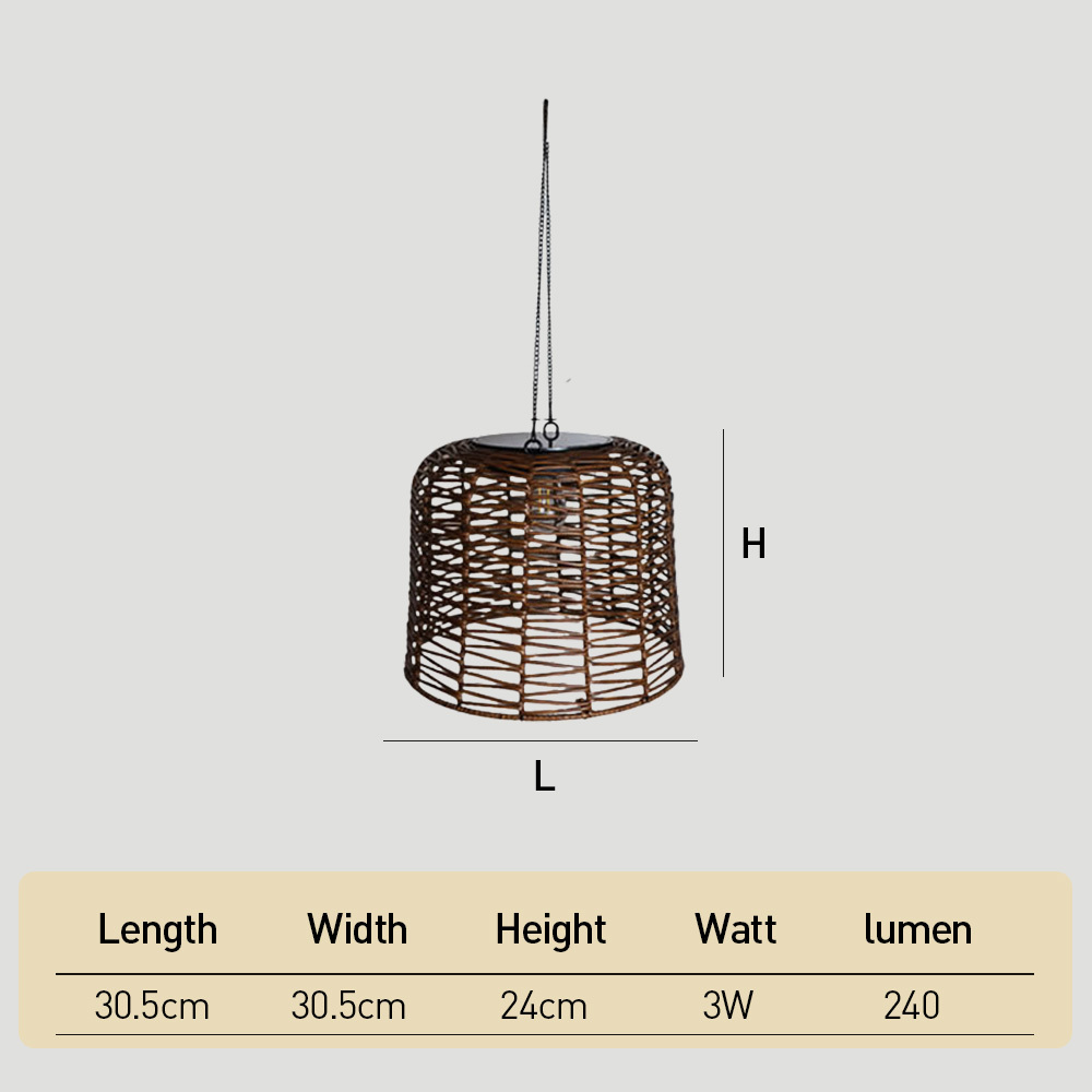 Farmhouse Solar IP65 Dusk-to-Dawn Rattan Hanging Light