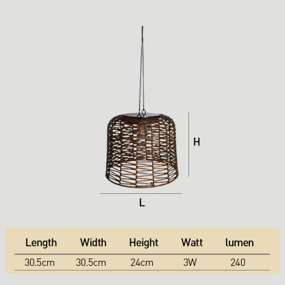 Farmhouse Solar IP65 Dusk-to-Dawn Rattan Hanging Light