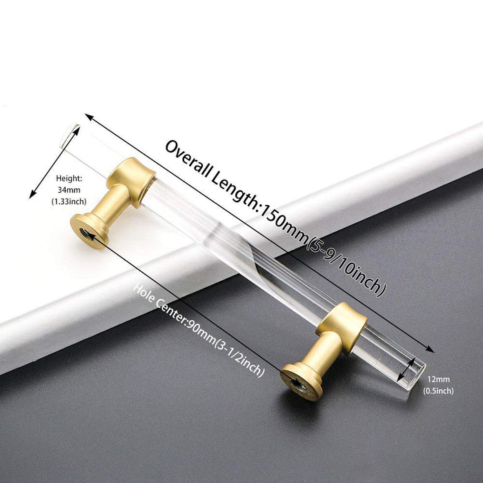 Clear Acrylic Solid Brass Base Drawer Pulls Cabinet Handles