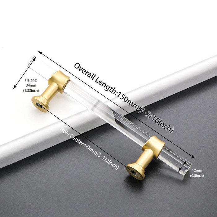 Clear Acrylic Solid Brass Base Drawer Pulls Cabinet Handles