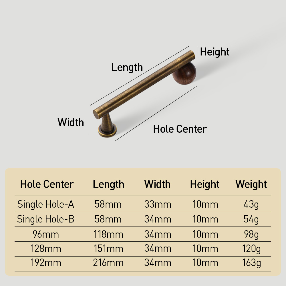 Warm Minimalist Brushed Brass Wood Cabinet Pulls