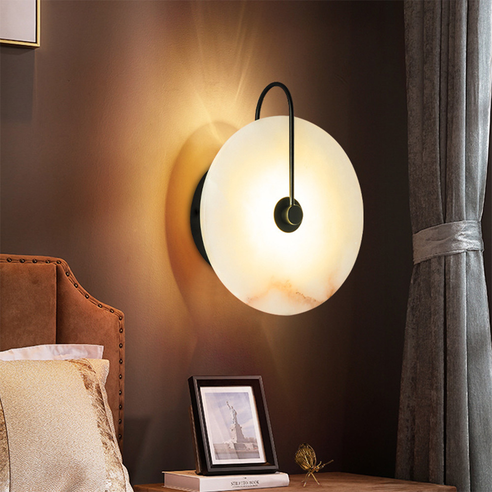 Simple Marble Round LED Bedroom Wall Light