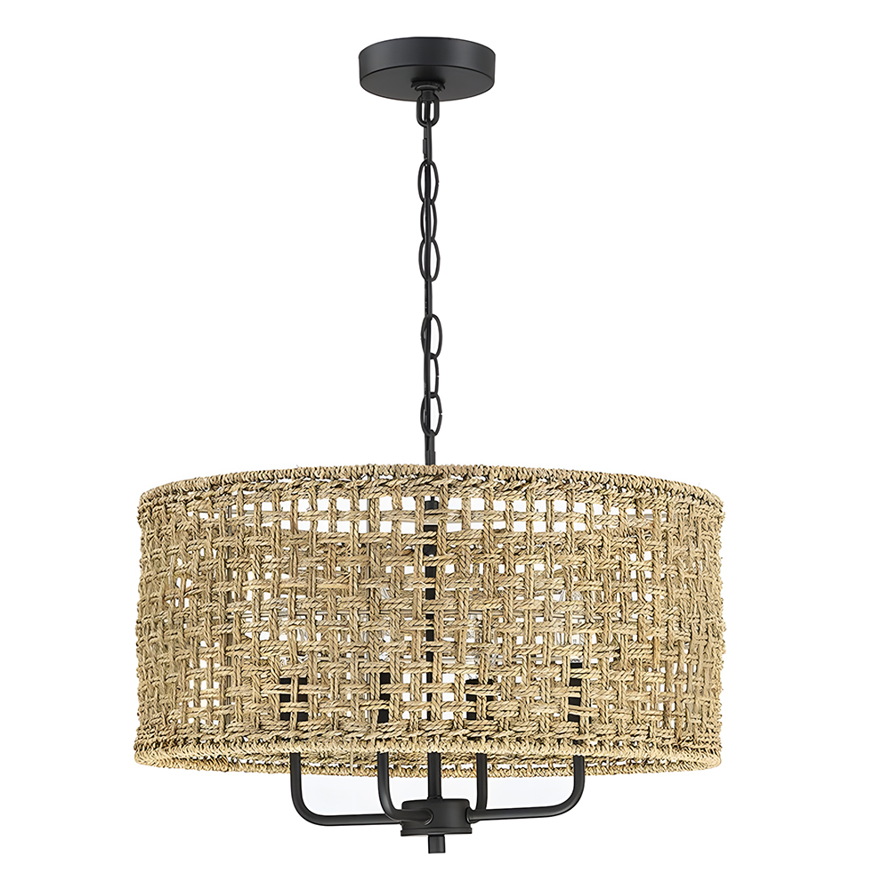 Farmhouse Natural Wood Finish Rattan Pendant Light 