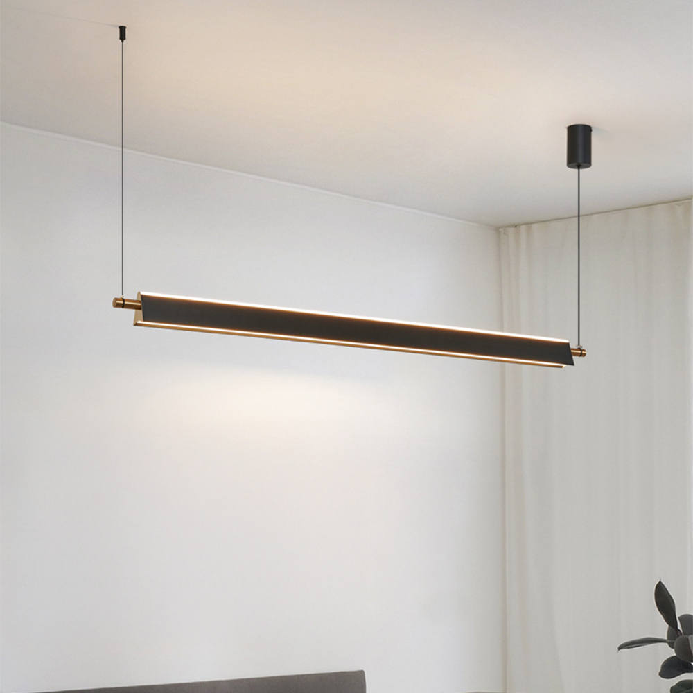 Minimalist Modern LED Black Up-and-Down Lighting Linear Pendant 