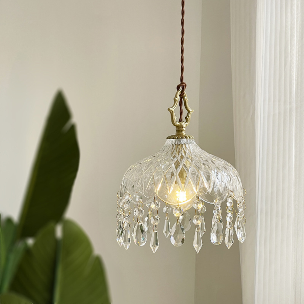 French Vintage Crystal Glass Pendant Light