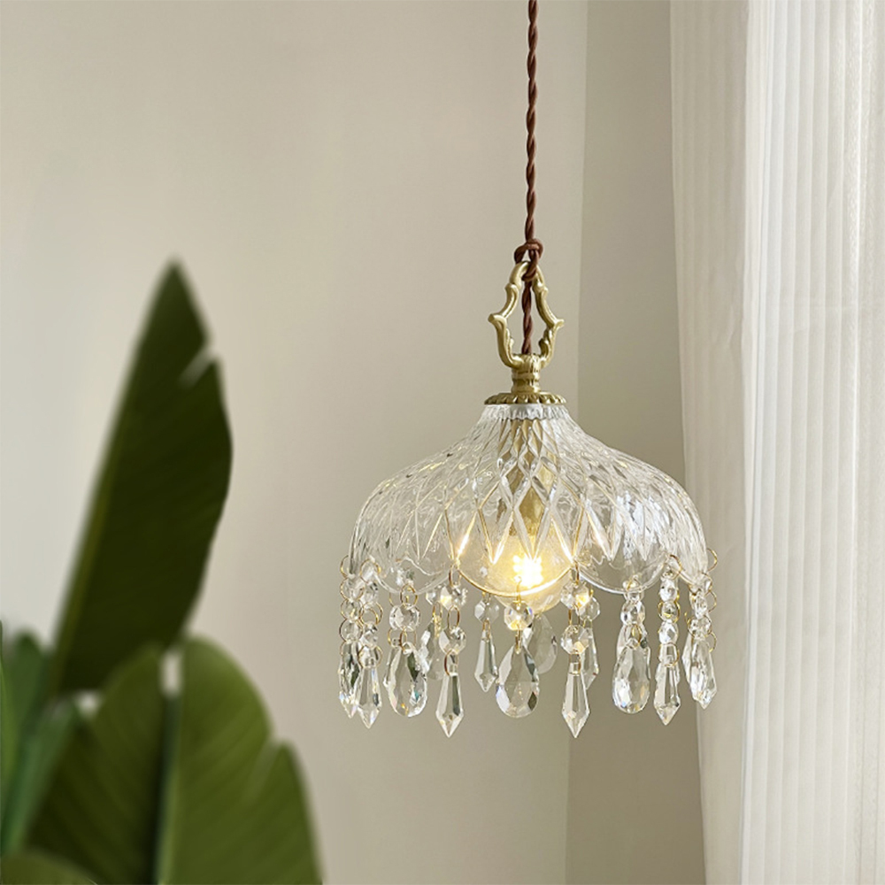 French Vintage Crystal Glass Pendant Light