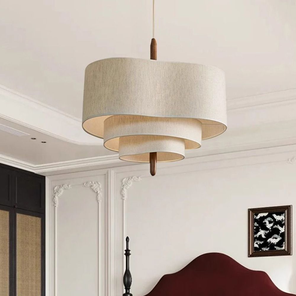 Vintage Wabi-Sabi Cream Fabric Pendant Light Chandelier
