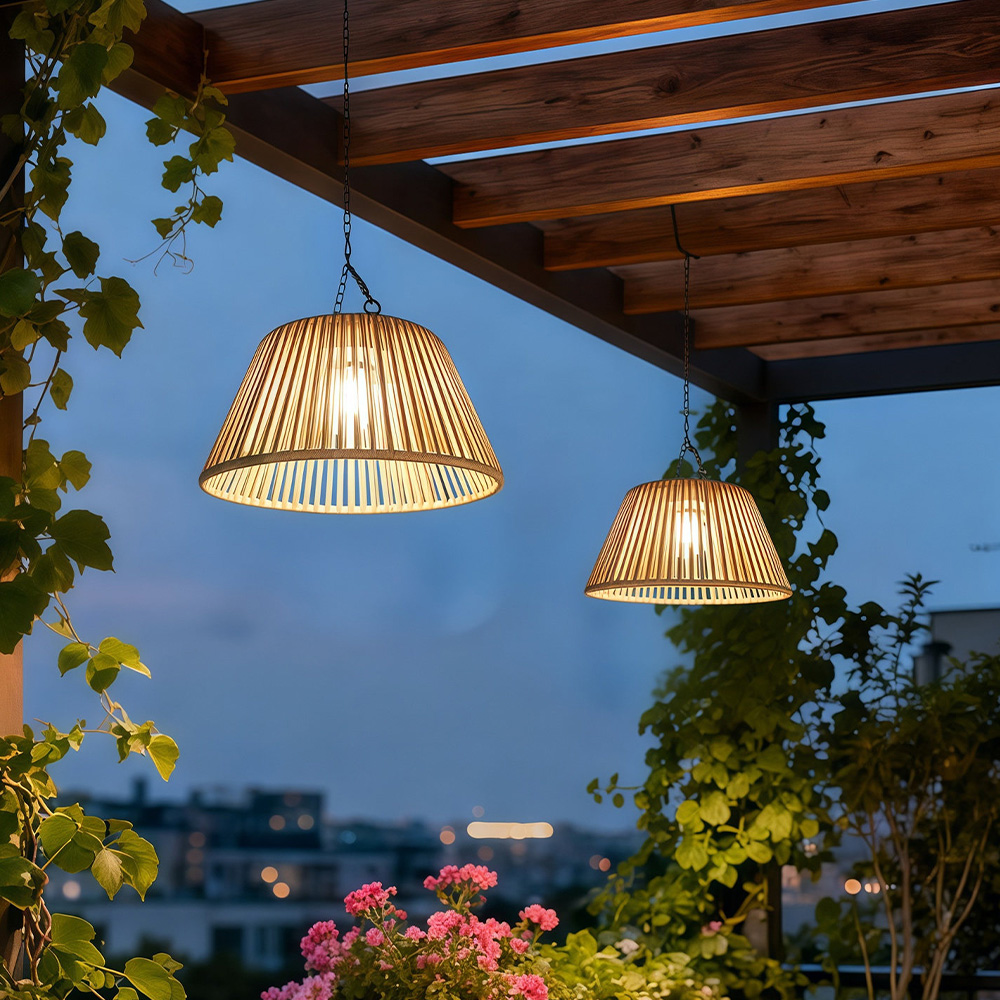 Rattan Waterproof Dual-Charged Solar Pendant Light